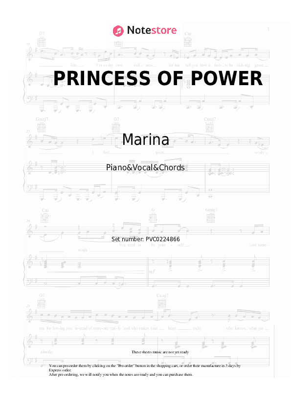 PRINCESS OF POWER - Marina Piano Sheet Music with the Vocal and Chords - Piano&Vocal&Chords