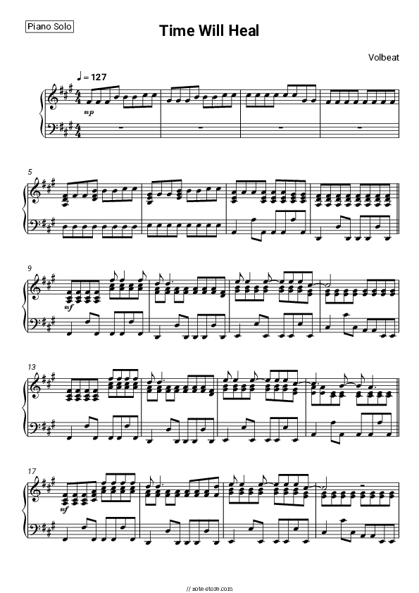 Time Will Heal - Volbeat Piano Sheet Music - Piano.Solo