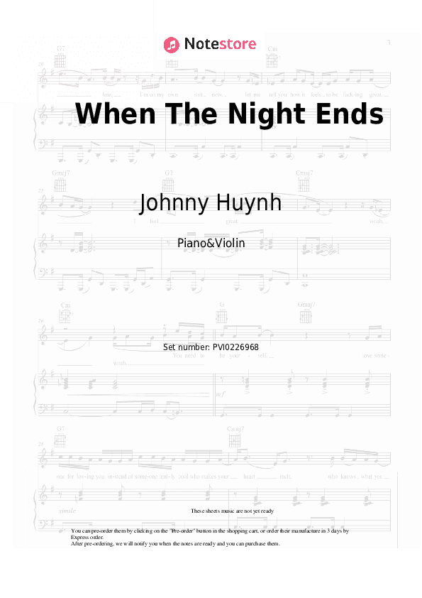When The Night Ends - Johnny Huynh Piano Sheet Music and Violin - Piano&Violin