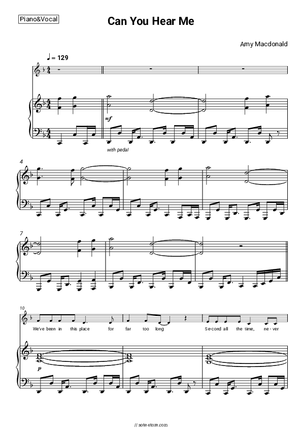 Can You Hear Me - Amy Macdonald Piano Sheet Music with the Voice part - Piano&Vocal