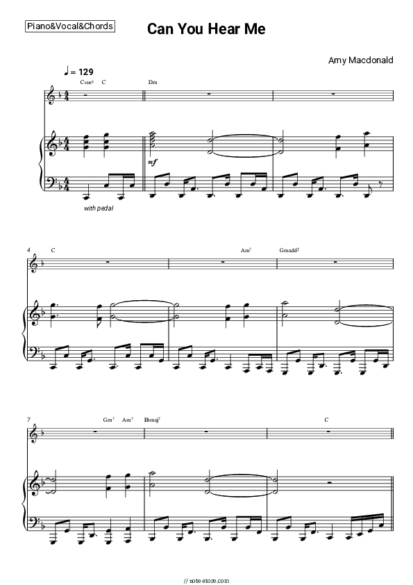 Can You Hear Me - Amy Macdonald Piano Sheet Music with the Vocal and Chords - Piano&Vocal&Chords