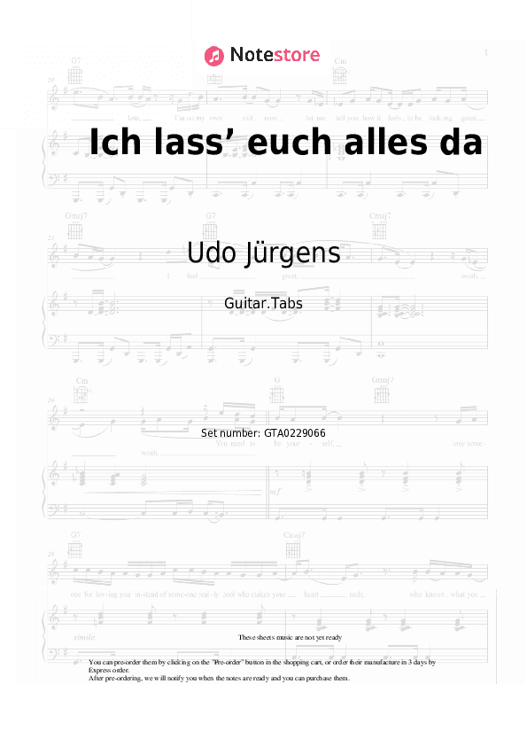 Ich lass’ euch alles da - Udo Jürgens Tabs - Guitar.Tabs