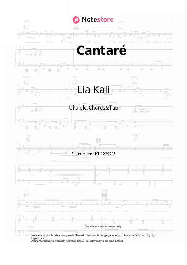 Cantaré - Lia Kali, Toni Anzis Ukulele Sheet Music - Ukulele.Chords&Tab