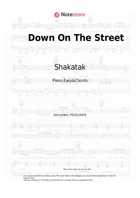 Down On The Street - Shakatak Sheet Music Easy and Chords - Piano.Easy&Chords