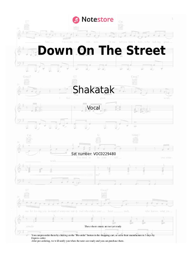 Down On The Street - Shakatak Vocal Sheet Music - Vocal