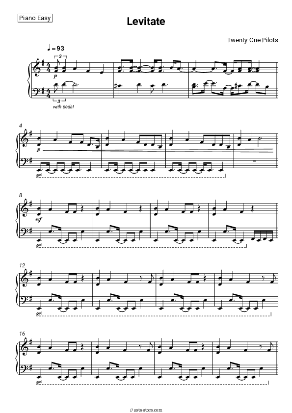 Levitate - Twenty One Pilots Piano Sheet Music Easy - Piano.Easy