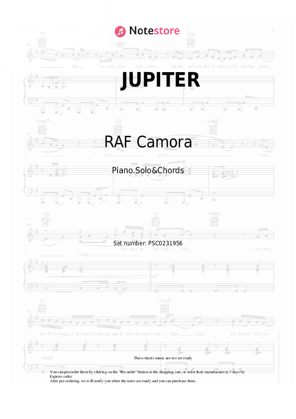 JUPITER - RAF Camora, Apache 207 Piano Sheet Music and Chords - Piano.Solo&Chords