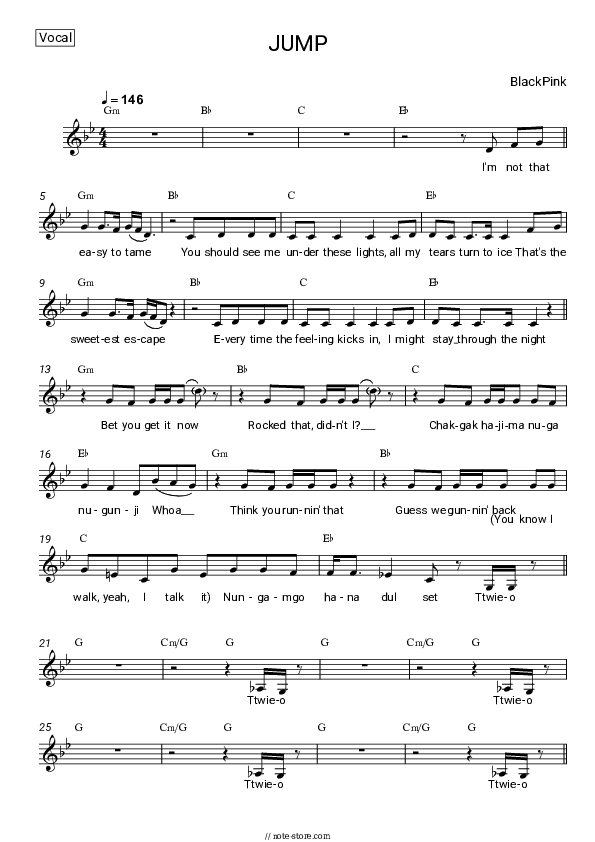 JUMP - BlackPink Vocal Sheet Music - Vocal