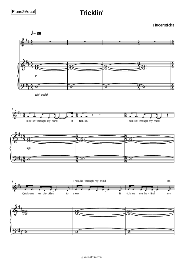 Tricklin’ - Tindersticks Piano Sheet Music with the Voice part - Piano&Vocal