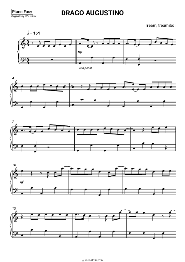 DRAGO AUGUSTINO - Tream, treamiboii Piano Sheet Music Easy - Piano.Easy