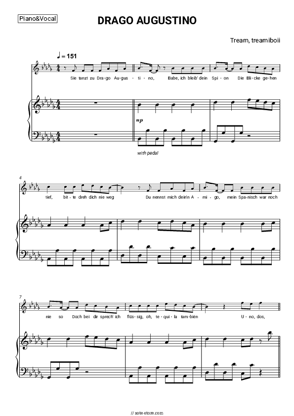 DRAGO AUGUSTINO - Tream, treamiboii Piano Sheet Music with the Voice part - Piano&Vocal