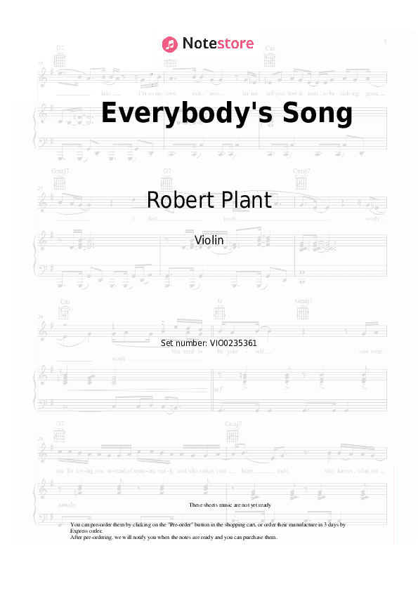 Everybody's Song - Robert Plant Violin Sheet Music - Violin
