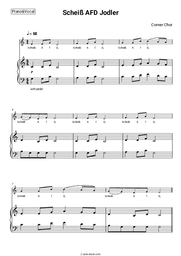 Scheiß AFD Jodler - Corner Chor Piano Sheet Music with the Voice part - Piano&Vocal