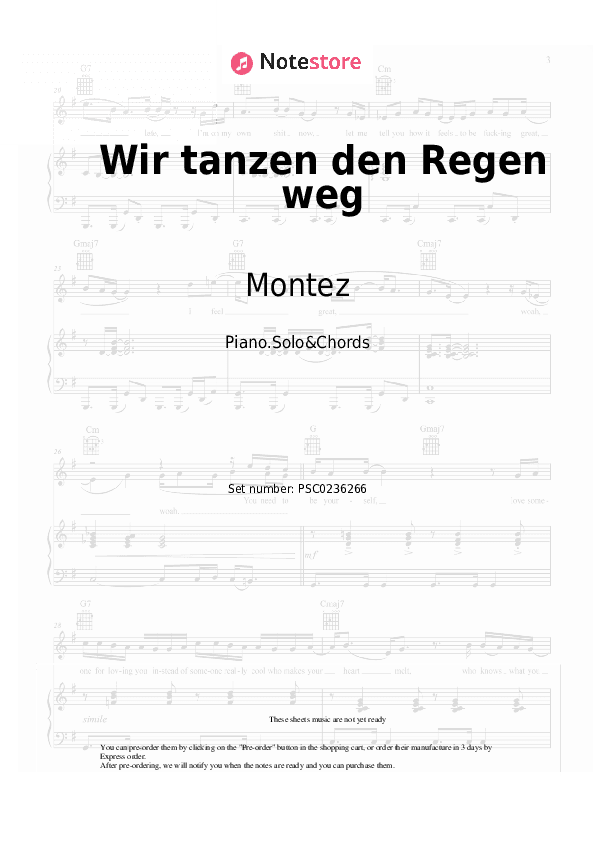 Wir tanzen den Regen weg - Montez Piano Sheet Music and Chords - Piano.Solo&Chords