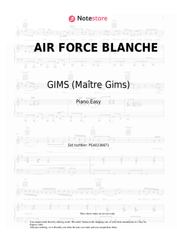 AIR FORCE BLANCHE - GIMS (Maître Gims), JUL Piano Sheet Music Easy - Piano.Easy