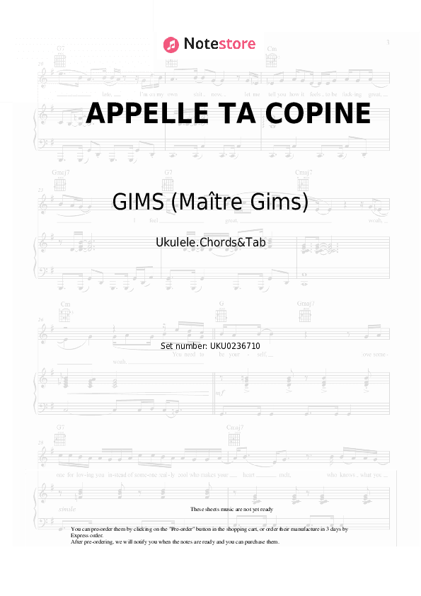 APPELLE TA COPINE - GIMS (Maître Gims) Ukulele Sheet Music - Ukulele.Chords&Tab
