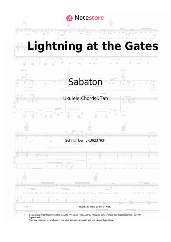 Lightning at the Gates - Sabaton Ukulele Sheet Music - Ukulele.Chords&Tab