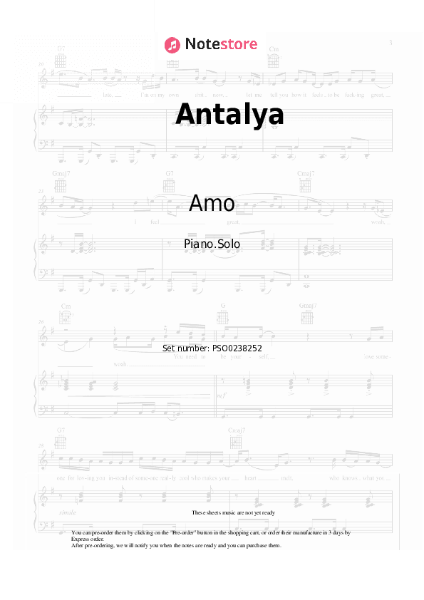 Antalya - Amo Piano Sheet Music - Piano.Solo