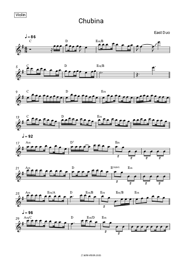 Chubina - East Duo Violin Sheet Music - Violin