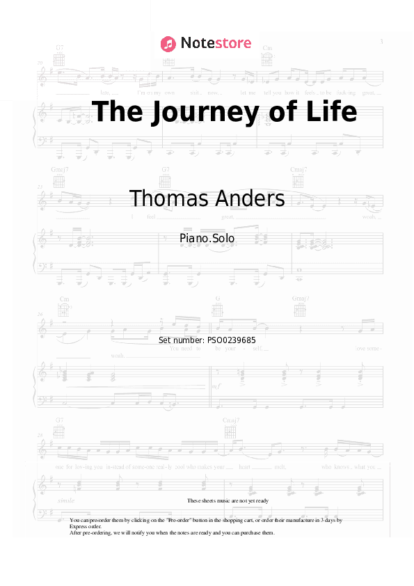 The Journey of Life - Thomas Anders Piano Sheet Music - Piano.Solo