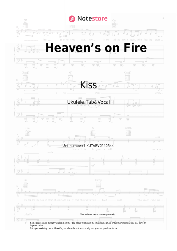 Heaven’s on Fire - Kiss Sheet Music - Ukulele.Tab&Vocal