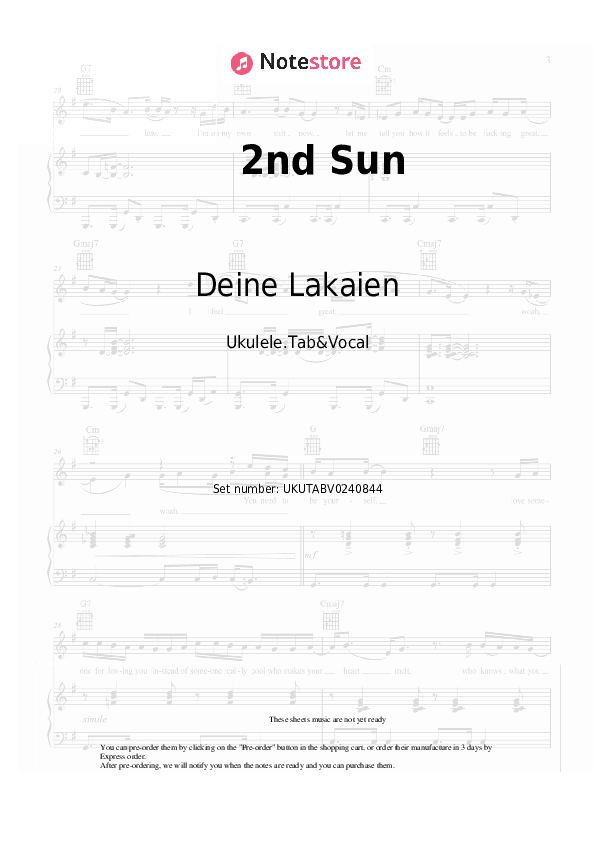 2nd Sun - Deine Lakaien Sheet Music - Ukulele.Tab&Vocal