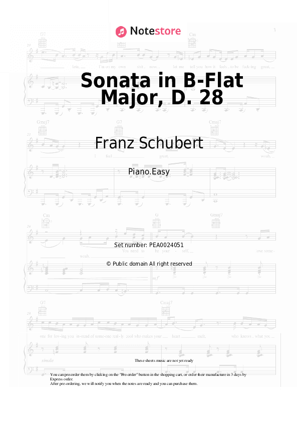Sonata in B-Flat Major, D. 28 - Franz Schubert Piano Sheet Music Easy - Piano.Easy