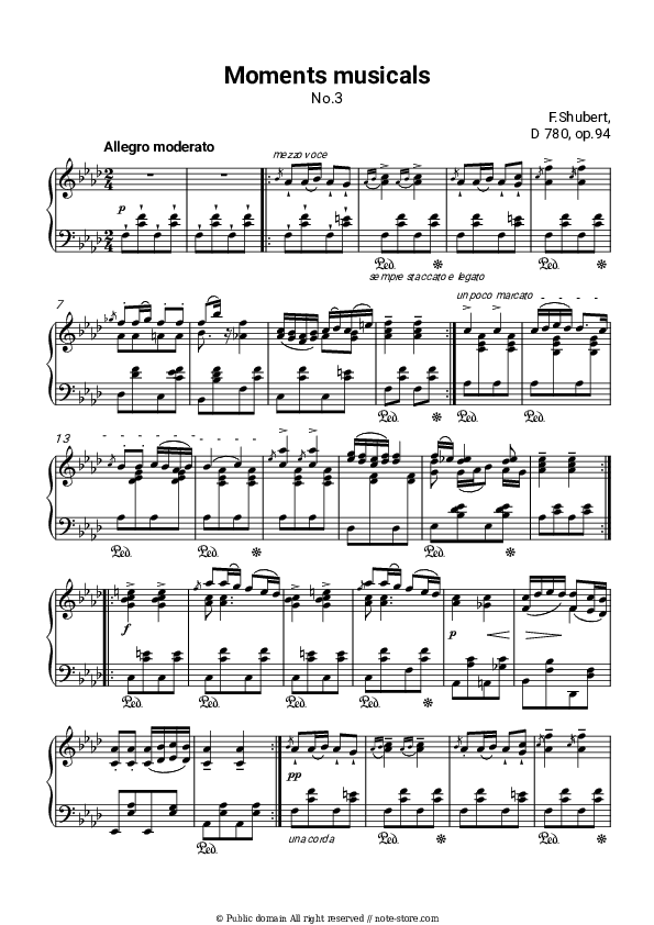 Moment Musical Op.94 (D.780) No.3 Allegro moderato - Franz Schubert Piano Sheet Music - Piano.Solo