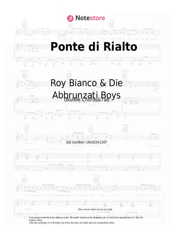 Ponte di Rialto - Roy Bianco & Die Abbrunzati Boys Ukulele Sheet Music - Ukulele.Chords&Tab