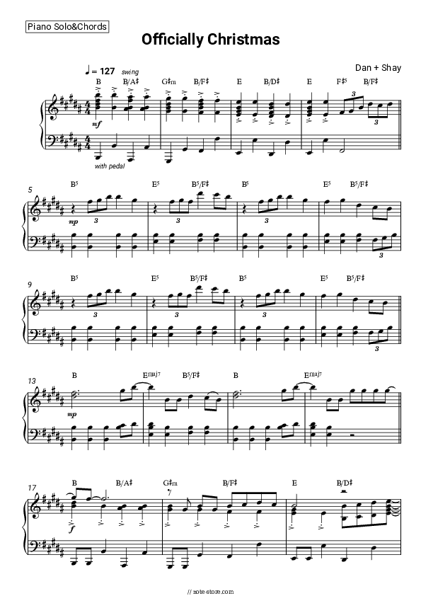 Officially Christmas - Dan + Shay Piano Sheet Music and Chords - Piano.Solo&Chords