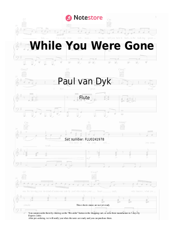 While You Were Gone - Paul van Dyk, Vincent Corver Flute Sheet Music - Flute
