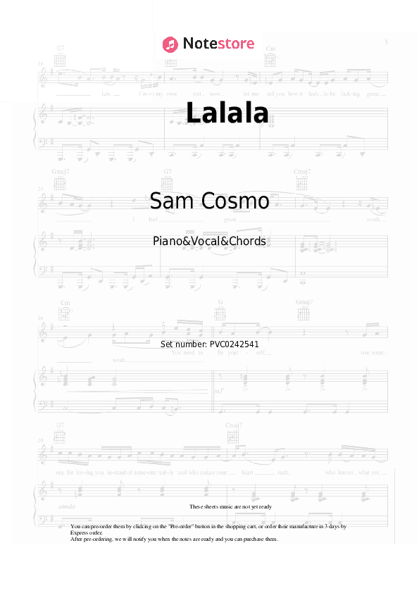 Lalala - Sam Cosmo Piano Sheet Music with the Vocal and Chords - Piano&Vocal&Chords