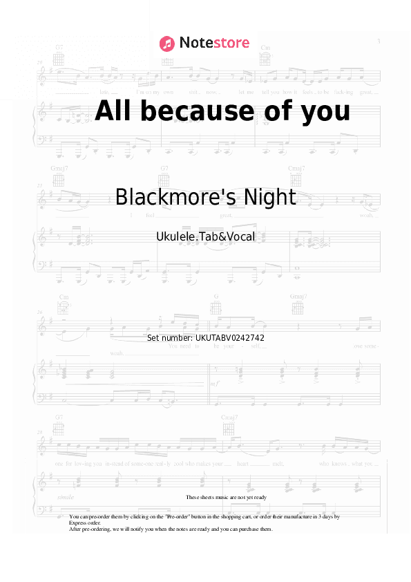 All because of you - Blackmore's Night Sheet Music - Ukulele.Tab&Vocal