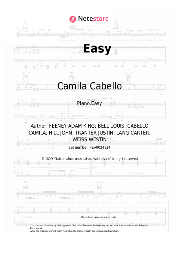 Easy - Camila Cabello Piano Sheet Music Easy - Piano.Easy