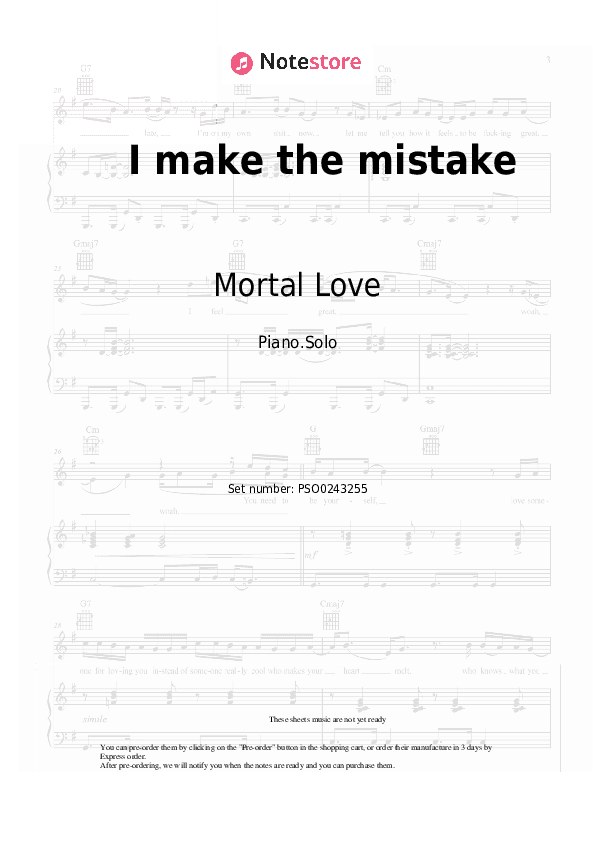I make the mistake - Mortal Love Piano Sheet Music - Piano.Solo