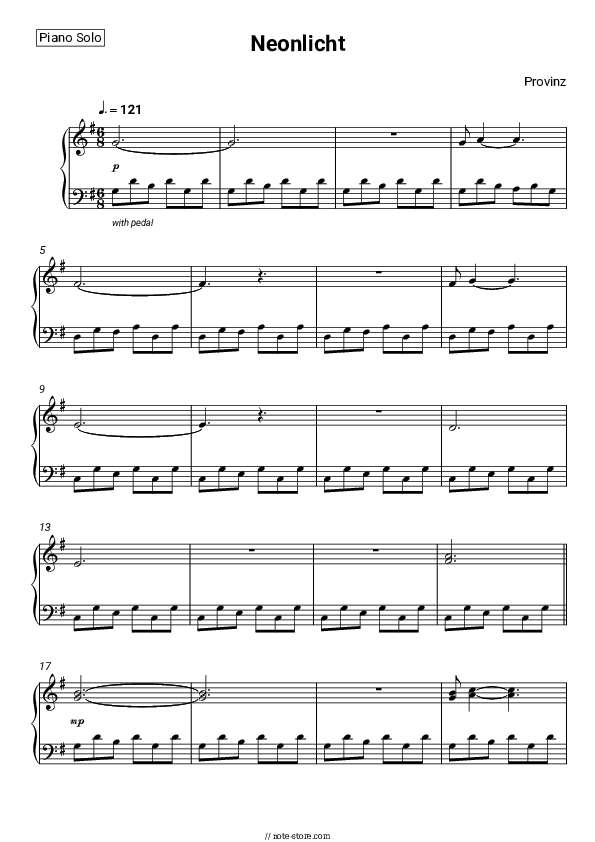 Neonlicht - Provinz Piano Sheet Music - Piano.Solo