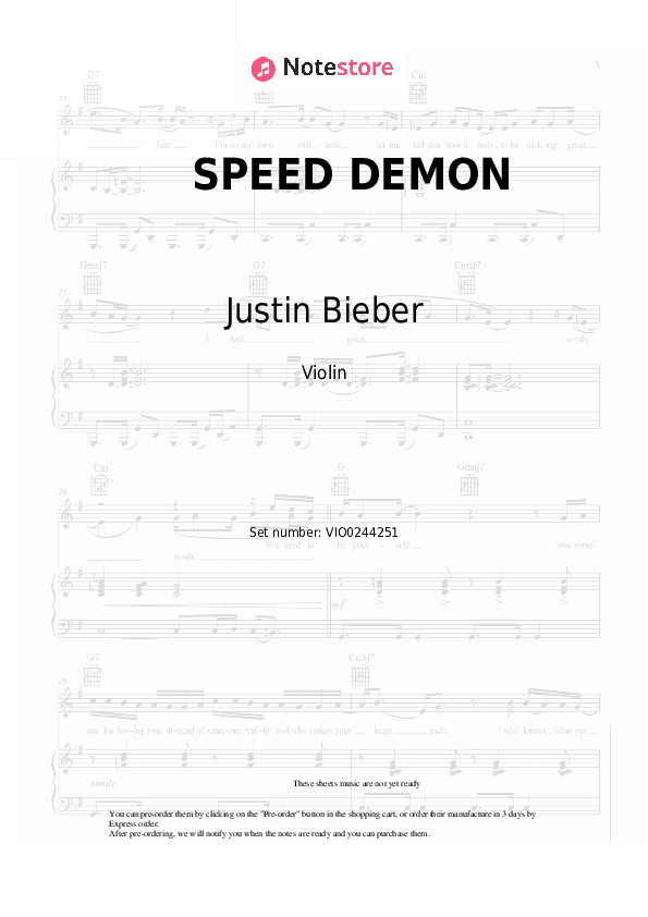 SPEED DEMON - Justin Bieber Violin Sheet Music - Violin