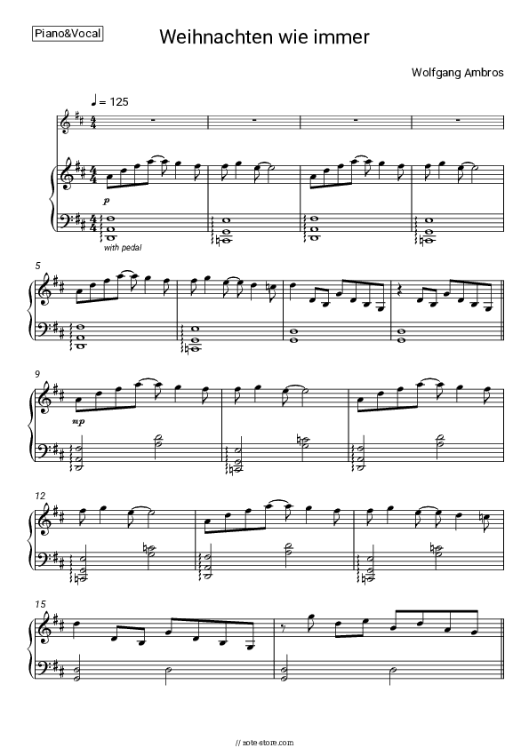 Weihnachten wie immer - Wolfgang Ambros Piano Sheet Music with the Voice part - Piano&Vocal