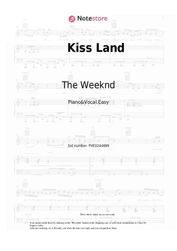 Kiss Land - The Weeknd Piano Sheet Music Easy and Vocal - Piano&Vocal.Easy