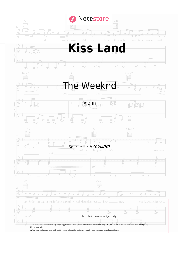 Kiss Land - The Weeknd Violin Sheet Music - Violin