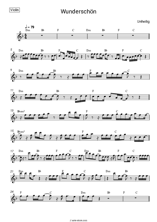 Wunderschön - Unheilig Violin Sheet Music - Violin