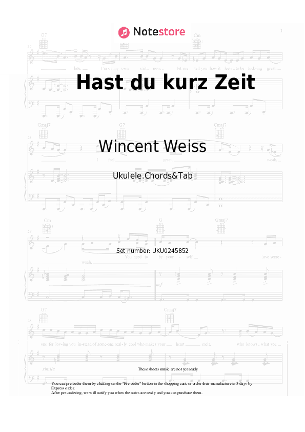 Hast du kurz Zeit - Wincent Weiss Ukulele Sheet Music - Ukulele.Chords&Tab