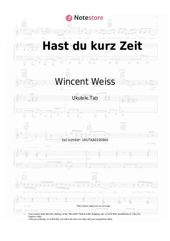 Hast du kurz Zeit - Wincent Weiss Sheet Music - Ukulele.Tab