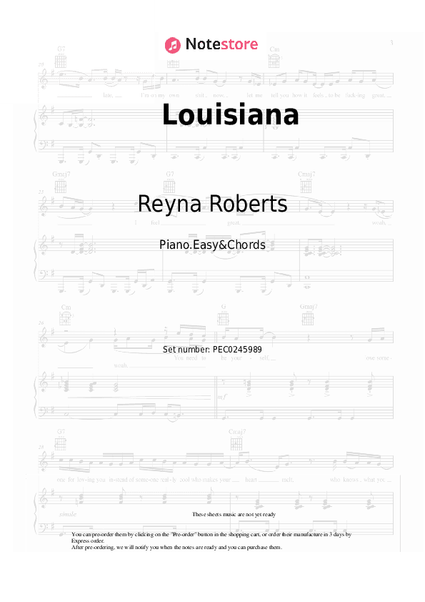 Louisiana - Reyna Roberts Sheet Music Easy and Chords - Piano.Easy&Chords