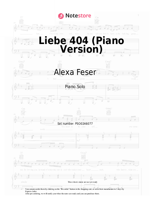 Liebe 404 (Piano Version) - Alexa Feser Piano Sheet Music - Piano.Solo