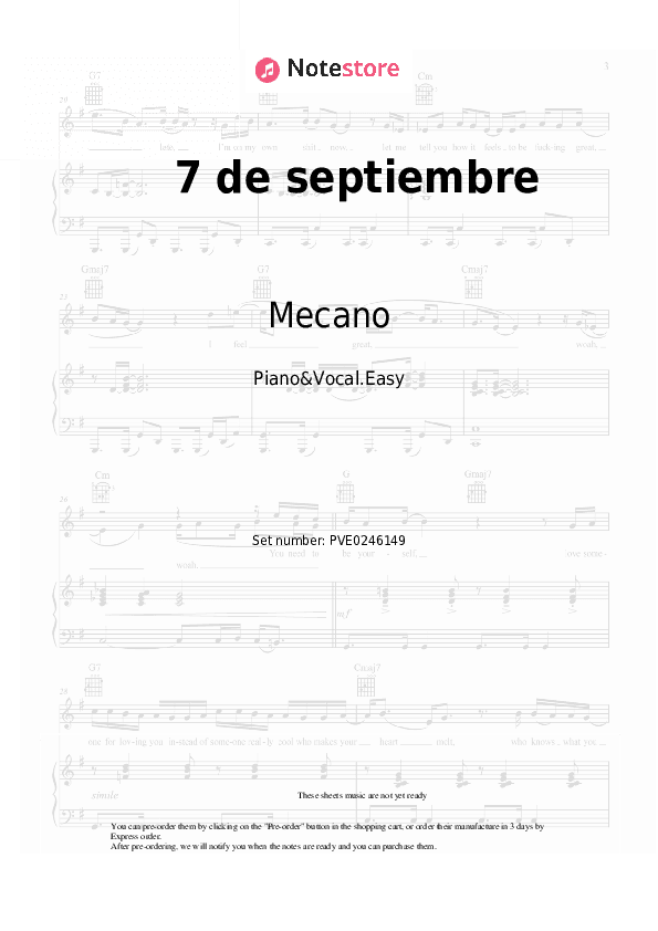 7 de septiembre - Mecano Piano Sheet Music Easy and Vocal - Piano&Vocal.Easy