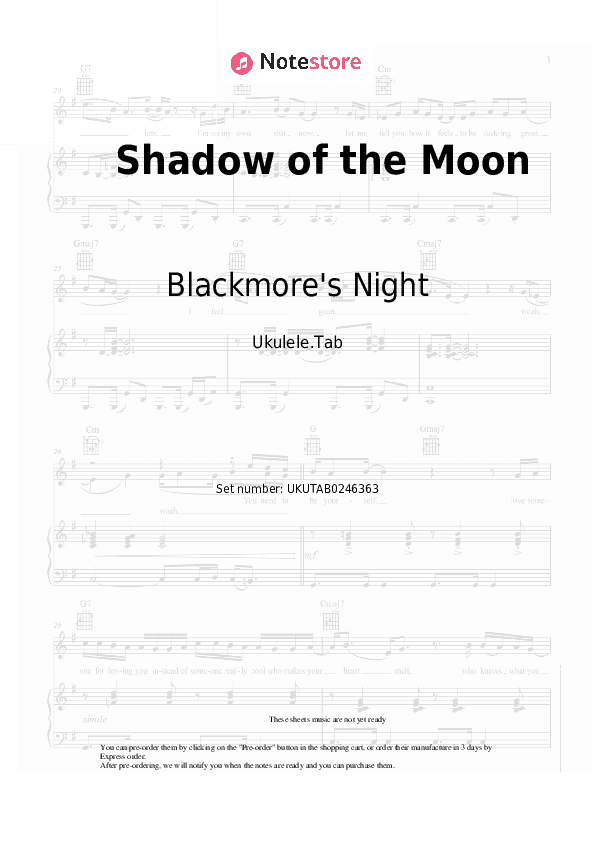 Shadow of the Moon - Blackmore's Night Sheet Music - Ukulele.Tab