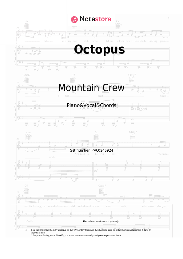 Octopus - Mountain Crew Piano Sheet Music with the Vocal and Chords - Piano&Vocal&Chords