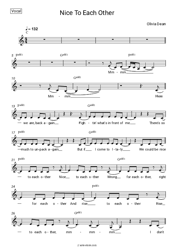 Nice To Each Other - Olivia Dean Vocal Sheet Music - Vocal