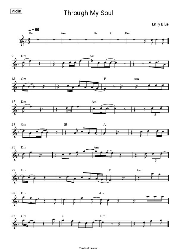 Through My Soul - Enlly Blue Violin Sheet Music - Violin